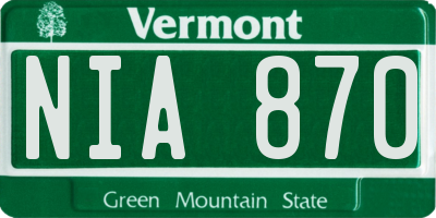 VT license plate NIA870