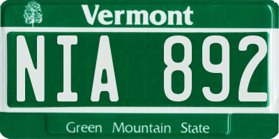 VT license plate NIA892