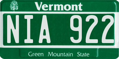 VT license plate NIA922