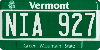 VT license plate NIA927