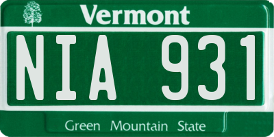 VT license plate NIA931