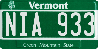 VT license plate NIA933