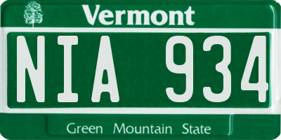 VT license plate NIA934