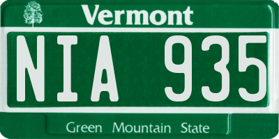 VT license plate NIA935