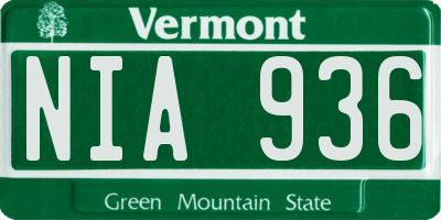 VT license plate NIA936