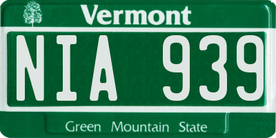 VT license plate NIA939