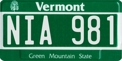 VT license plate NIA981
