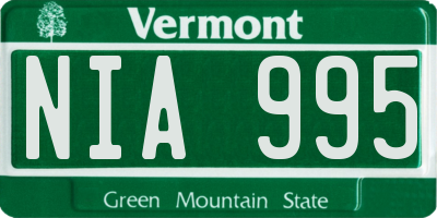 VT license plate NIA995