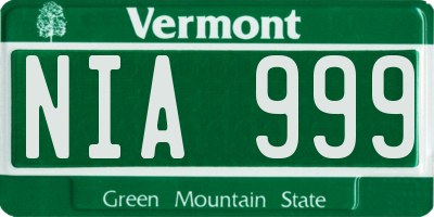 VT license plate NIA999
