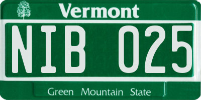 VT license plate NIB025