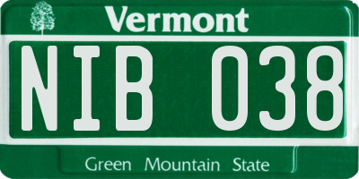 VT license plate NIB038