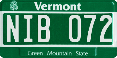 VT license plate NIB072