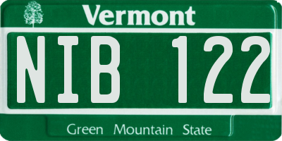 VT license plate NIB122