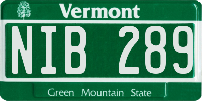 VT license plate NIB289