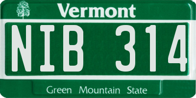 VT license plate NIB314