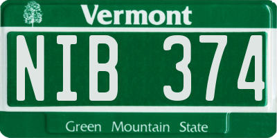 VT license plate NIB374