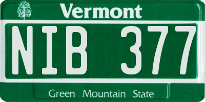 VT license plate NIB377