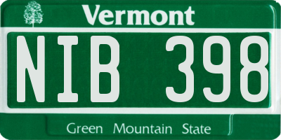 VT license plate NIB398