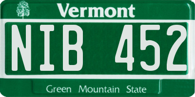 VT license plate NIB452