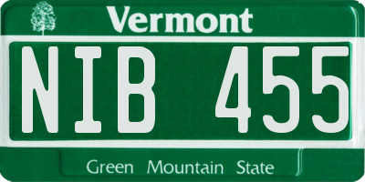 VT license plate NIB455