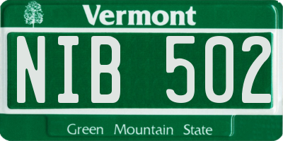 VT license plate NIB502
