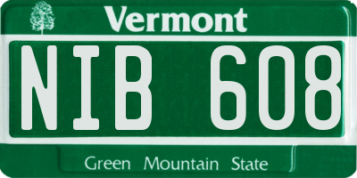 VT license plate NIB608