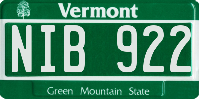 VT license plate NIB922