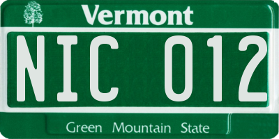 VT license plate NIC012