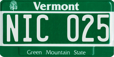 VT license plate NIC025