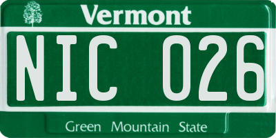 VT license plate NIC026