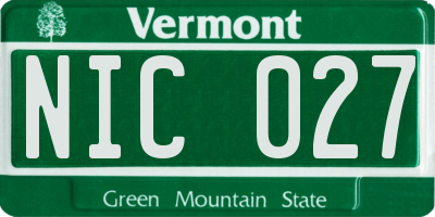 VT license plate NIC027