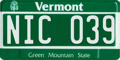 VT license plate NIC039