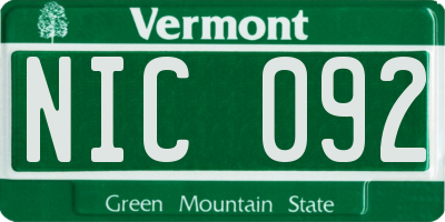 VT license plate NIC092