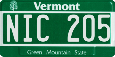VT license plate NIC205