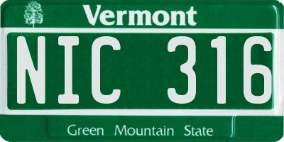 VT license plate NIC316