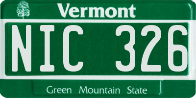 VT license plate NIC326