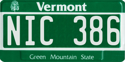 VT license plate NIC386