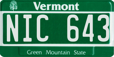 VT license plate NIC643