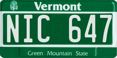 VT license plate NIC647