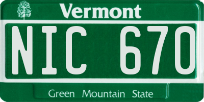 VT license plate NIC670