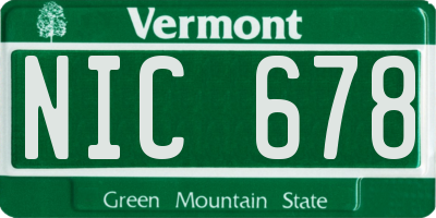 VT license plate NIC678