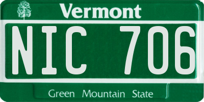 VT license plate NIC706