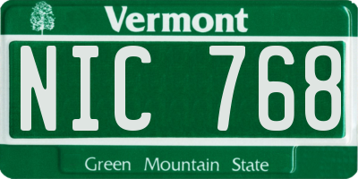VT license plate NIC768