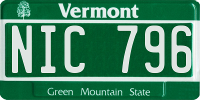 VT license plate NIC796