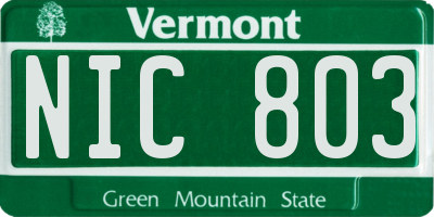 VT license plate NIC803