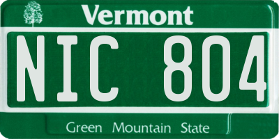 VT license plate NIC804