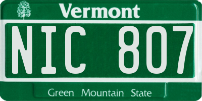 VT license plate NIC807