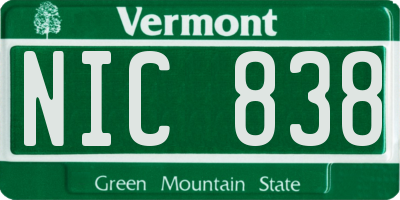 VT license plate NIC838