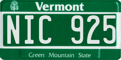 VT license plate NIC925