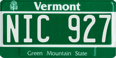 VT license plate NIC927